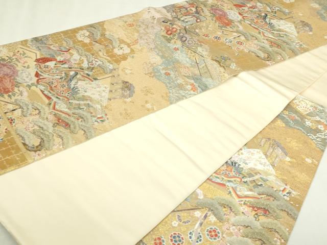 平和屋本店▼六通柄袋帯 道長取源氏物語 本金箔 正絹 逸品 DABI1507sf