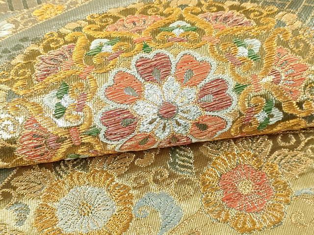 平和屋本店▼六通柄袋帯 正倉院花文 純金二重箔 正絹 逸品 DABI1512sf