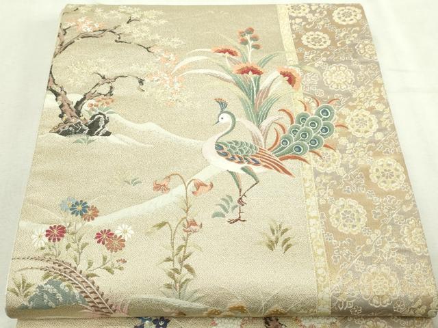 平和屋本店▼六通柄袋帯 唐織 献上正倉院花鳥紋 純金箔 正絹 逸品 DABI1520sf