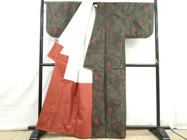 平和屋着物■本場大島紬 幾何学文 正絹 逸品 DABI1525qa