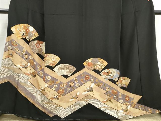 平和屋着物■豪華黒留袖 駒刺繍 地紙群鶴花文 宝尽くし 金銀彩 正絹 逸品 DABI1527qa