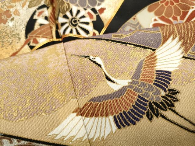 平和屋着物■豪華黒留袖 駒刺繍 地紙群鶴花文 宝尽くし 金銀彩 正絹 逸品 DABI1527qa