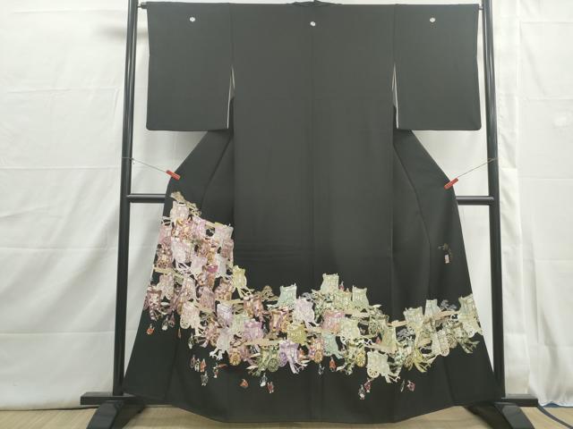 平和屋着物■豪華黒留袖 作家物 駒刺繍 人物御所車文 金彩 正絹 逸品 DABI1536qa