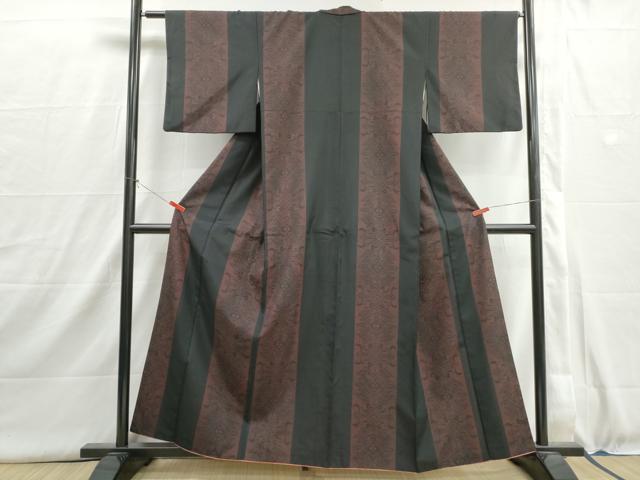 平和屋着物■小紋 幾何学間道 黒地 洗える着物 DABI1548qa