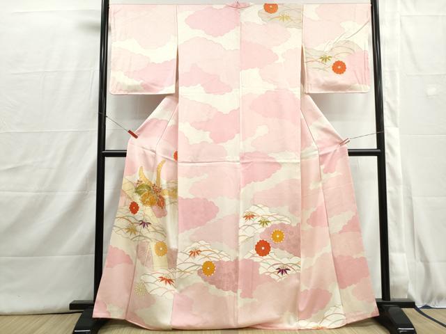平和屋着物■訪問着 駒刺繍 雲取り桐花文 金彩 正絹 逸品 DABI1565qa