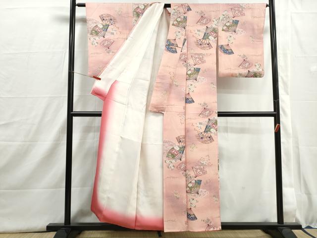 平和屋着物■上質な小紋 扇面枝梅文 牡丹 暈し染め 金彩 正絹 逸品 DABI1568qa