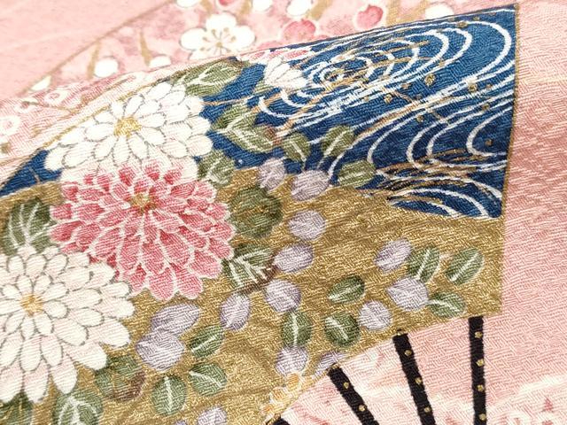 平和屋着物■上質な小紋 扇面枝梅文 牡丹 暈し染め 金彩 正絹 逸品 DABI1568qa