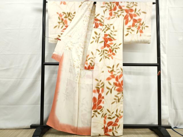 平和屋着物■上質な小紋 枝葉尽くし 暈し染め 正絹 逸品 DABI1573qa