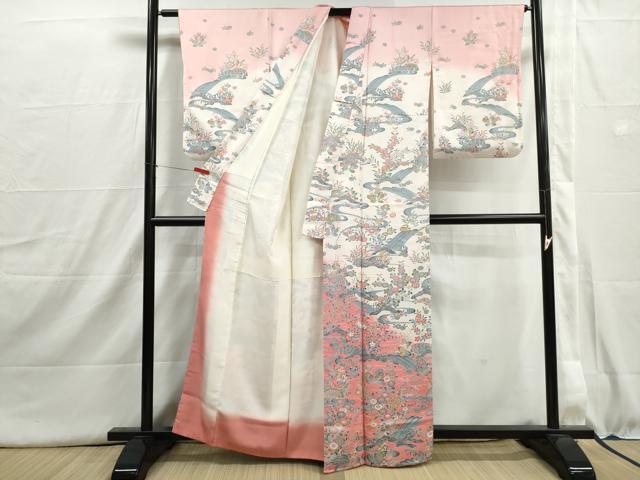 平和屋着物■訪問着 流水草花文 暈し染め 正絹 逸品 DABI1581qa