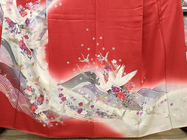 平和屋着物■豪華振袖 駒刺繍 立波群鶴文 暈し染め 金銀彩 正絹 逸品 DABI1587qa