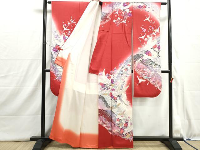 平和屋着物■豪華振袖 駒刺繍 立波群鶴文 暈し染め 金銀彩 正絹 逸品 DABI1587qa