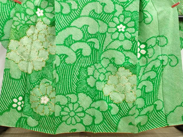 平和屋着物■豪華振袖 総絞り 駒刺繍 立波牡丹文 正絹 逸品 DABI1597qa