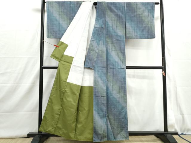平和屋着物■上質な紬 霞格子文 暈し染め 正絹 逸品 DABI1601qa