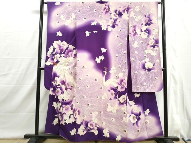 平和屋着物■豪華振袖 刺繍 孔雀花文 暈し染め 金彩 正絹 逸品 DABI1618qa