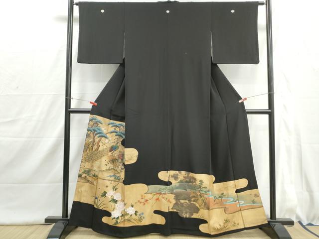 平和屋着物■豪華黒留袖 孔雀花松文 金彩 正絹 逸品 DABI1622qa
