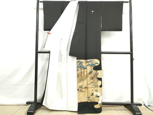 平和屋着物■豪華黒留袖 孔雀花松文 金彩 正絹 逸品 DABI1622qa