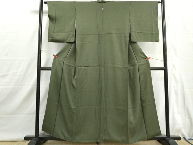 平和屋着物■二代目清次郎監修 手描き 色無地 老竹色 正絹 逸品 DABI1623qa