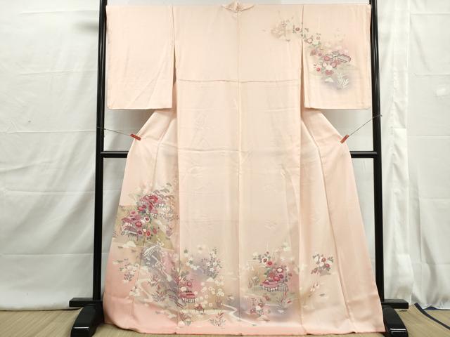 平和屋着物■訪問着 風景花文 暈し染め 金彩 ロング丈 正絹 逸品 DABI1628qa