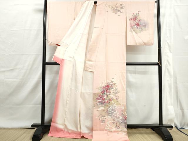 平和屋着物■訪問着 風景花文 暈し染め 金彩 ロング丈 正絹 逸品 DABI1628qa
