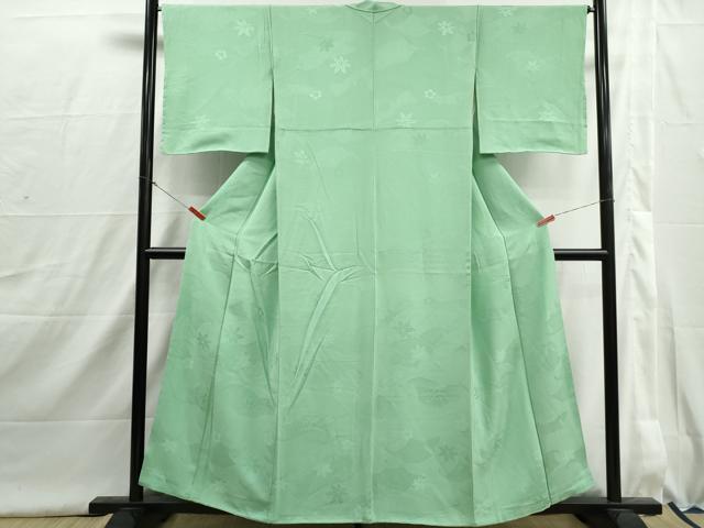 平和屋着物■上質な色無地 立波楓地紋 若緑色 正絹 逸品 DABI1635qa