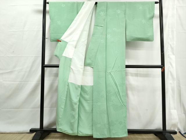 平和屋着物■上質な色無地 立波楓地紋 若緑色 正絹 逸品 DABI1635qa