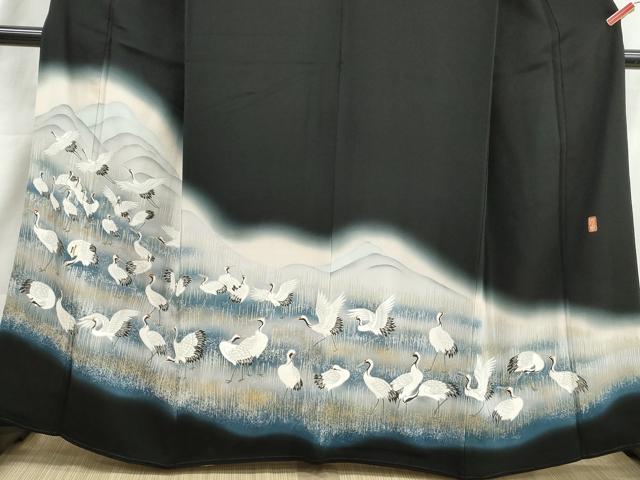 平和屋着物■豪華黒留袖 作家物 刺繍 群鶴文 暈し染め 金彩 正絹 逸品 DABI1639qa