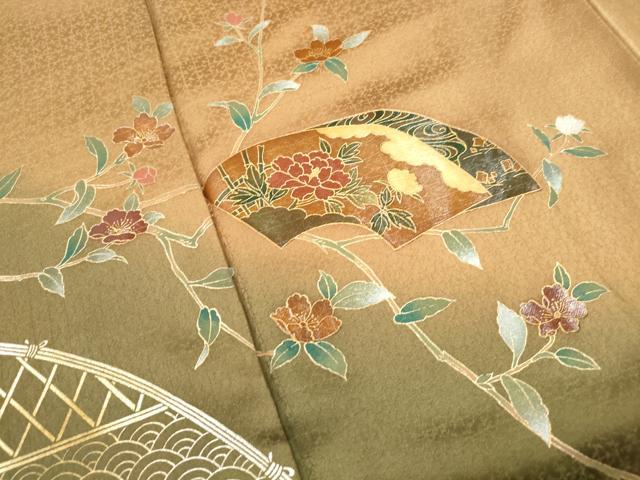 平和屋着物■訪問着 流水地紙椿文 暈し染め 金銀彩 正絹 逸品 DABI1645qa