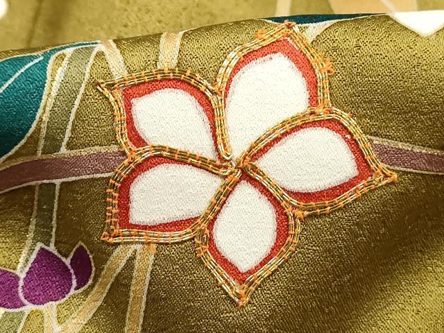 平和屋着物■訪問着 駒刺繍 枝花文 金彩 正絹 逸品 DABI1654qa