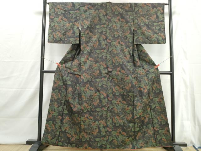 平和屋着物■本場大島紬 草花文 正絹 逸品 DABI1660qa