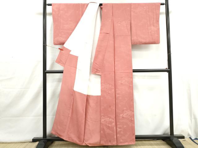平和屋着物■上質な色無地 舞楓笹地紋 甚三紅色 正絹 逸品 DABI1666qa