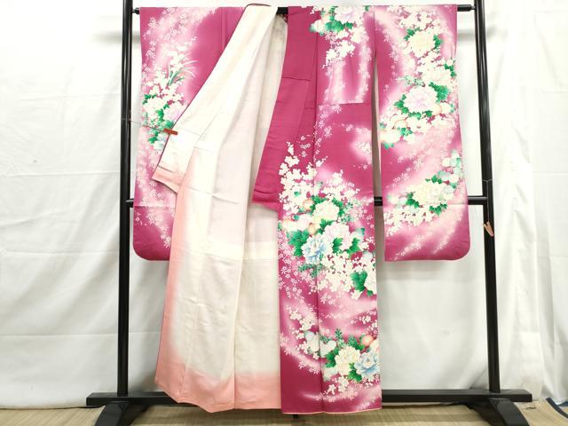 平和屋着物■豪華振袖 牡丹枝梅文 暈し染め 銀彩 正絹 逸品 DABI1670qa