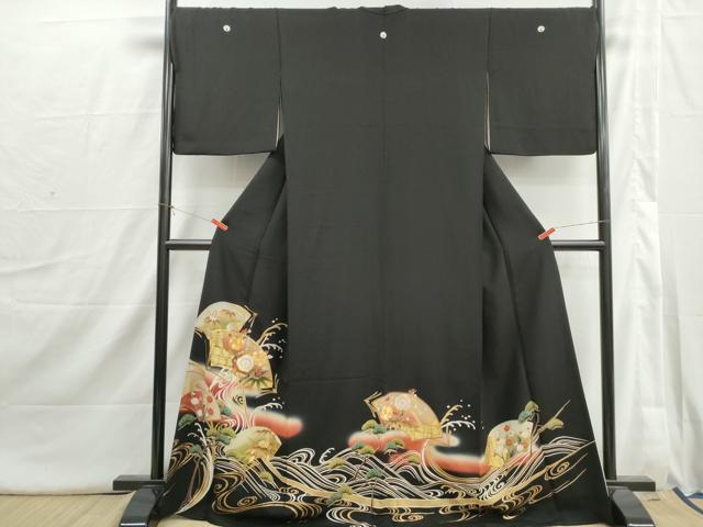 平和屋着物■豪華黒留袖 駒刺繍 地紙流水花文 松竹梅 暈し染め 金彩 正絹 逸品 DABI1672qa