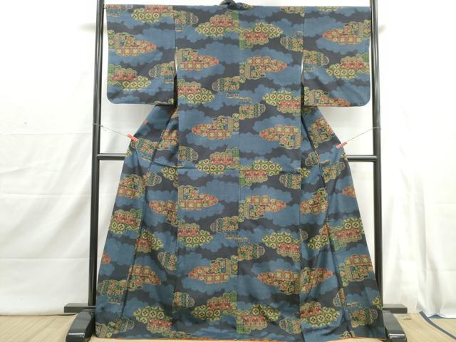 平和屋着物■上質な紬 雲取り花文 ロング丈 正絹 逸品 DABI1674qa