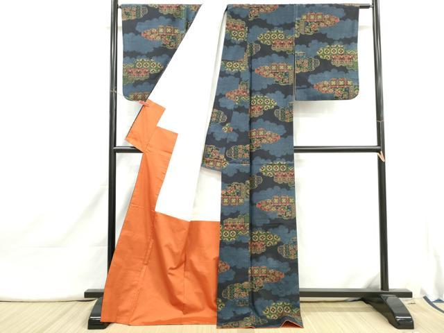 平和屋着物■上質な紬 雲取り花文 ロング丈 正絹 逸品 DABI1674qa