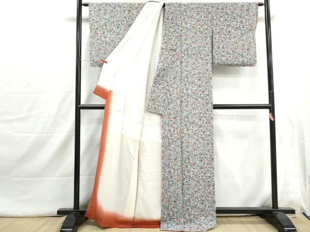 平和屋着物■上質な小紋 型染め 更紗花文 鬼しぼ縮緬 井筒屋謹製 正絹 逸品 DABI1688qa