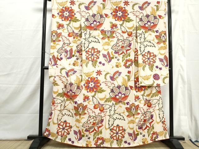 平和屋着物■豪華振袖 駒刺繍 更紗花蝶文 金彩 正絹 逸品 DABI1712qa