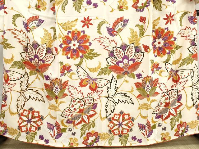 平和屋着物■豪華振袖 駒刺繍 更紗花蝶文 金彩 正絹 逸品 DABI1712qa