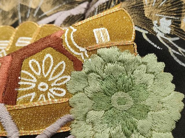 平和屋着物■豪華黒留袖 駒刺繍 流水檜扇文 松竹梅 金銀彩 正絹 逸品 DABI1713qa