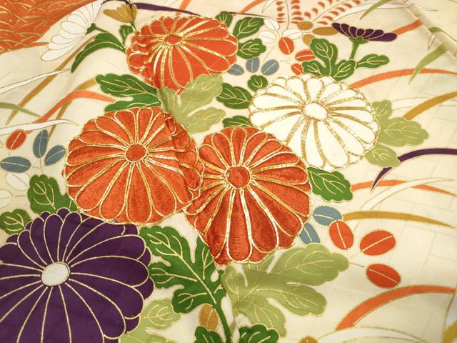 平和屋着物■豪華振袖 駒刺繍 青海波花文 金彩 正絹 逸品 DABI1715qa