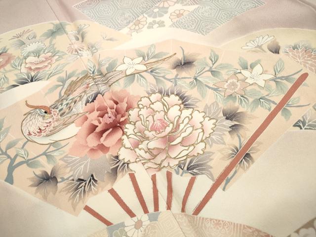平和屋着物■豪華色留袖 駒刺繍 扇面花鳥文 牡丹 暈し染め 金彩 正絹 逸品 DABI1717qa