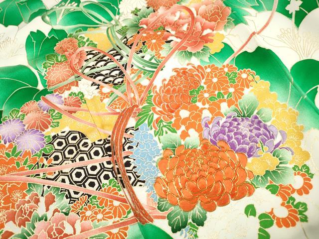 平和屋着物■豪華振袖 駒刺繍 花尽くし 乱菊 金彩 正絹 逸品 DABI1719qa