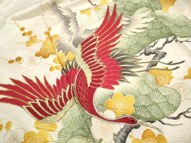 平和屋着物■豪華振袖 駒刺繍 飛鶴梅松文 金銀糸 正絹 逸品 DABI1720qa