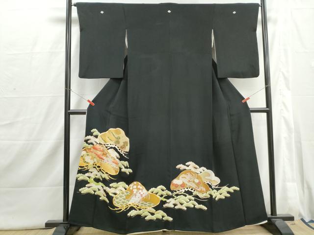 平和屋着物■豪華黒留袖 駒刺繍 風景枝松文 金彩 正絹 逸品 DABI1726qa
