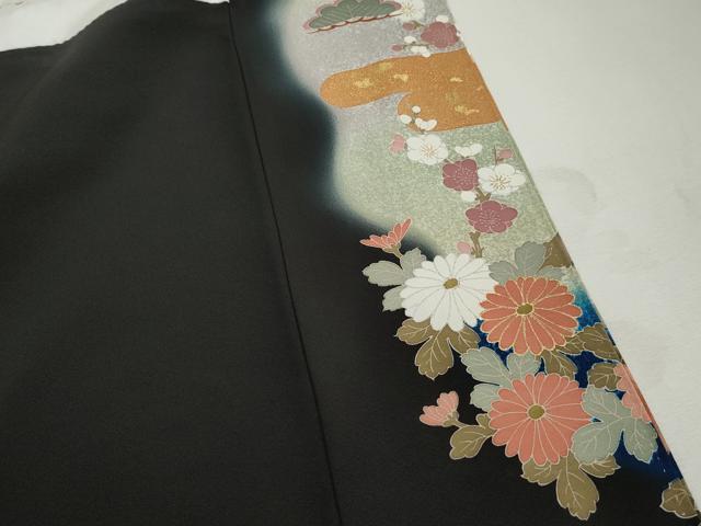 平和屋着物■豪華黒留袖 作家物 駒刺繍 束ね熨斗花松文 暈し染め 金銀彩 正絹 逸品 DABI1727qa