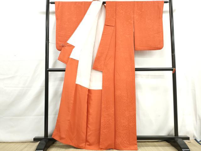 平和屋着物■上質な色無地 舞草花地紋 樺色 正絹 逸品 DABI1730qa