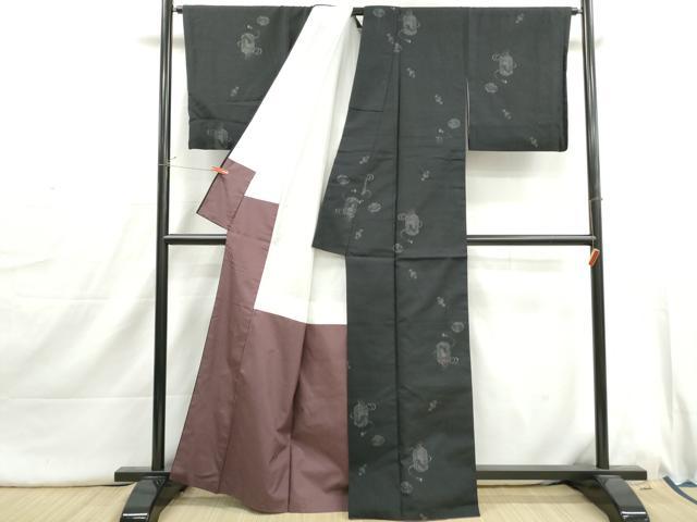 平和屋着物■上質な紬 貝桶文 黒地 正絹 逸品 DABI1736qa