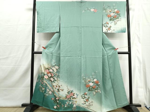 平和屋着物■訪問着 草花文 椿 暈し染め 金彩 正絹 逸品 DABI1746qa