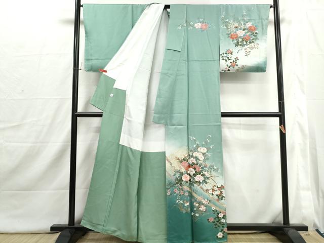 平和屋着物■訪問着 草花文 椿 暈し染め 金彩 正絹 逸品 DABI1746qa