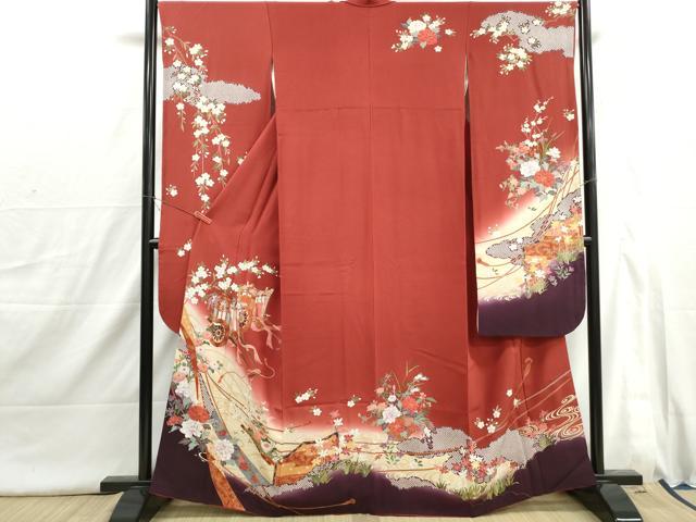 平和屋着物■豪華振袖 流水御所車花文 牡丹 熨斗 暈し染め 金彩 正絹 逸品 DABI1759qa