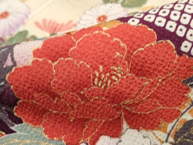 平和屋着物■豪華振袖 流水御所車花文 牡丹 熨斗 暈し染め 金彩 正絹 逸品 DABI1759qa
